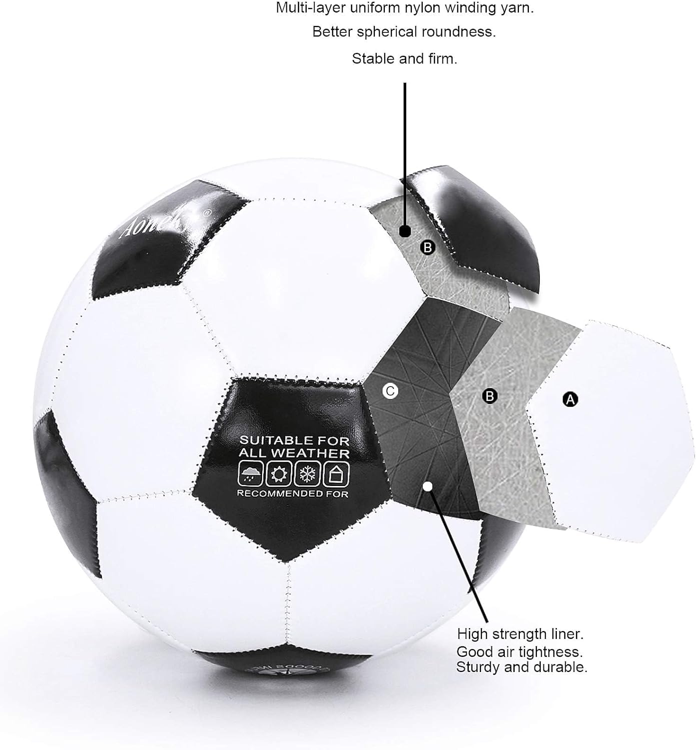 Aoneky Adult Size 5 Traditional Soccer Ball - Ships Deflated, Pump Included - Image 8