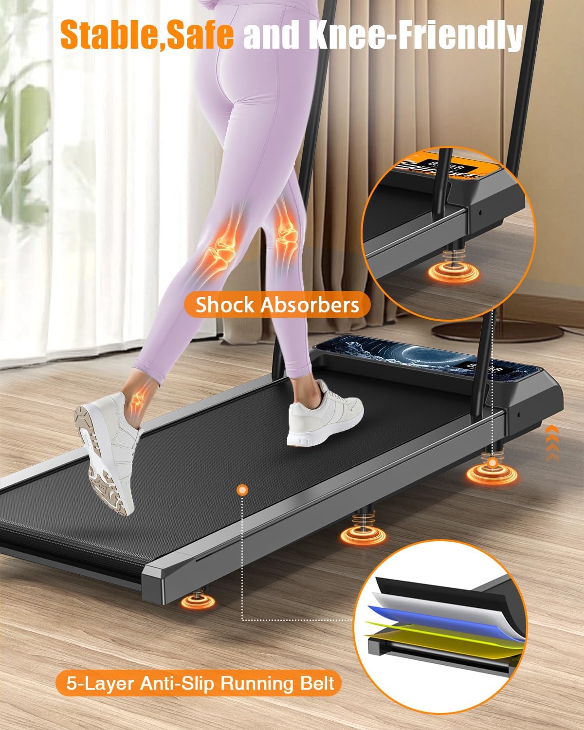 Walking Treadmill Pad with Incline - Portable Under Desk Treadmill, Walking Mat Pad with Handle Bar, 2.5HP Low Noise, 2 in 1 Treadmills for Home Office, Remote Control with LED - Image 5