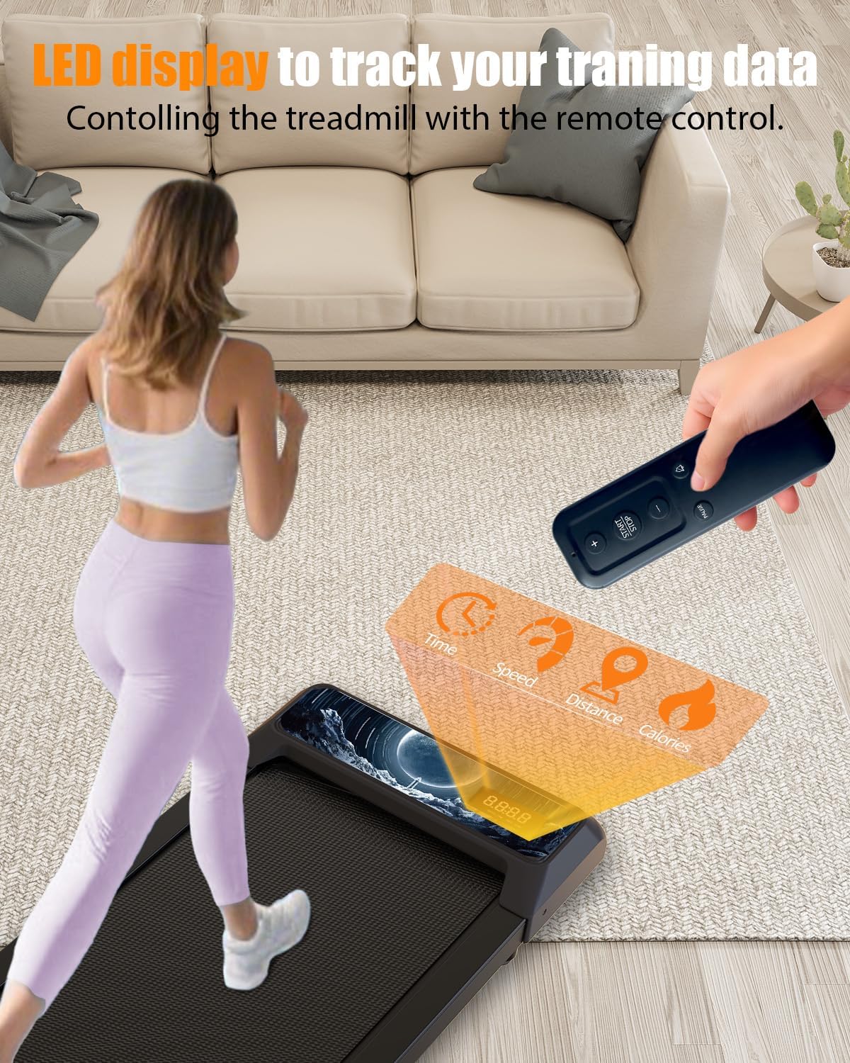Walking Treadmill Pad with Incline - Portable Under Desk Treadmill, Walking Mat Pad with Handle Bar, 2.5HP Low Noise, 2 in 1 Treadmills for Home Office, Remote Control with LED - Image 6