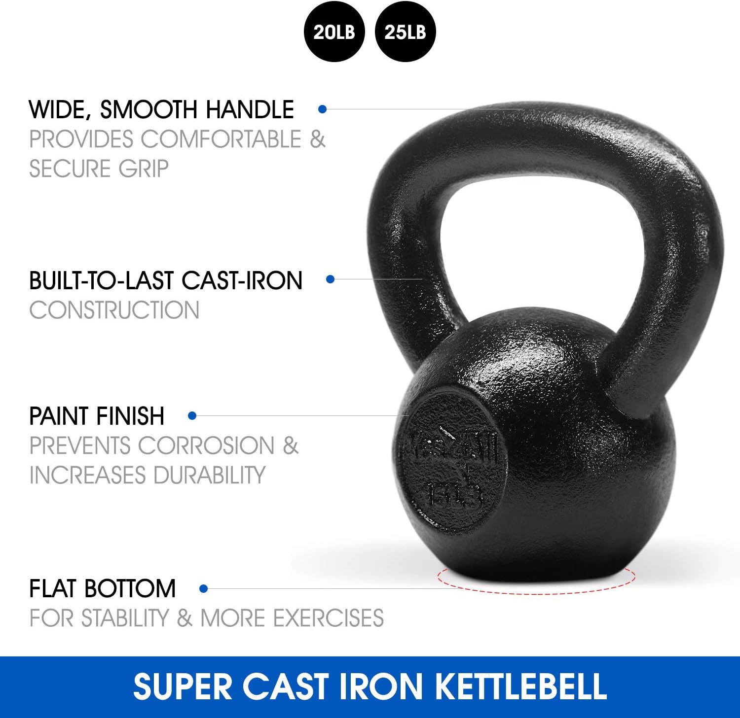 Yes4All Kettlebell Sets, 5 - 10 - 15 - 20 - 25 - 30 LB Cast Iron Strength Training Kettlebells, Wide Handles & Flat Bottom, Multi-Level from Beginners to Pros for Strength Training & Home Gym - Image 2