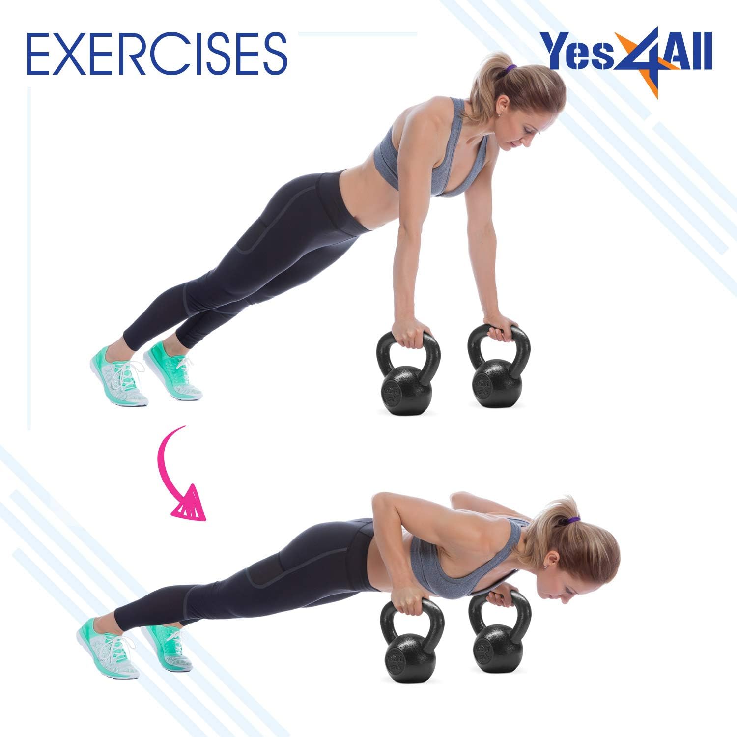 Yes4All Kettlebell Sets, 5 - 10 - 15 - 20 - 25 - 30 LB Cast Iron Strength Training Kettlebells, Wide Handles & Flat Bottom, Multi-Level from Beginners to Pros for Strength Training & Home Gym - Image 7